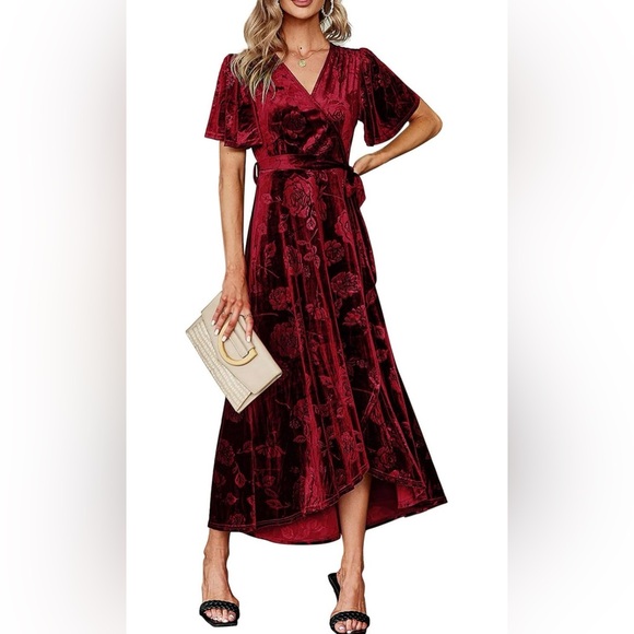 Dresses & Skirts - Elegant Red Midi Wrap Dress